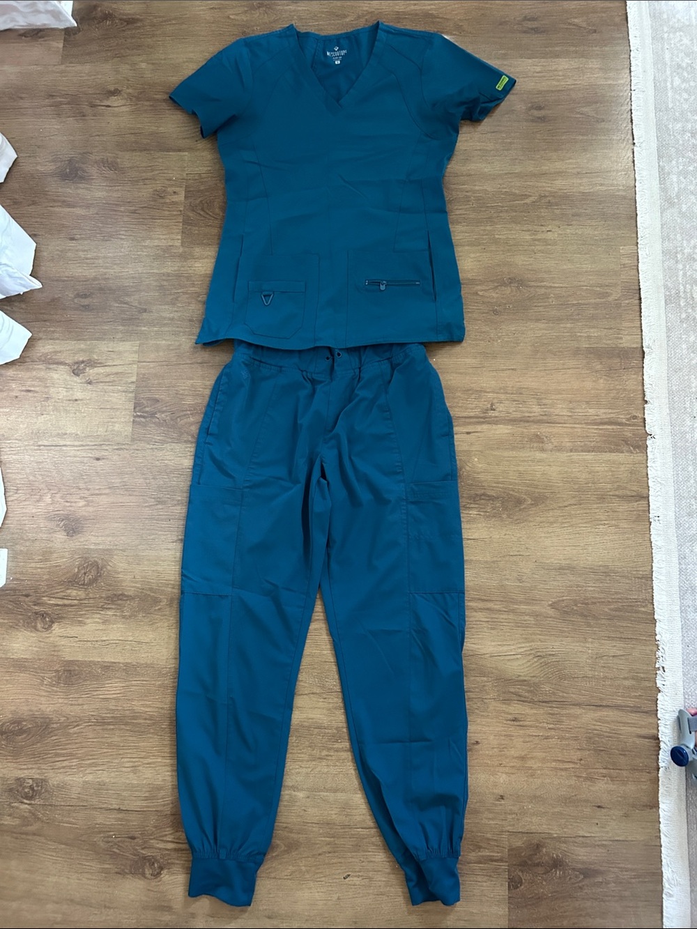 Med Couture Caribbean Blue Scrub Top & Jogger Pants Set